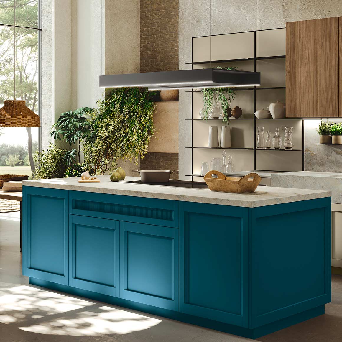 Cucina Stosa a isola con piano cottura integrato in Dekton